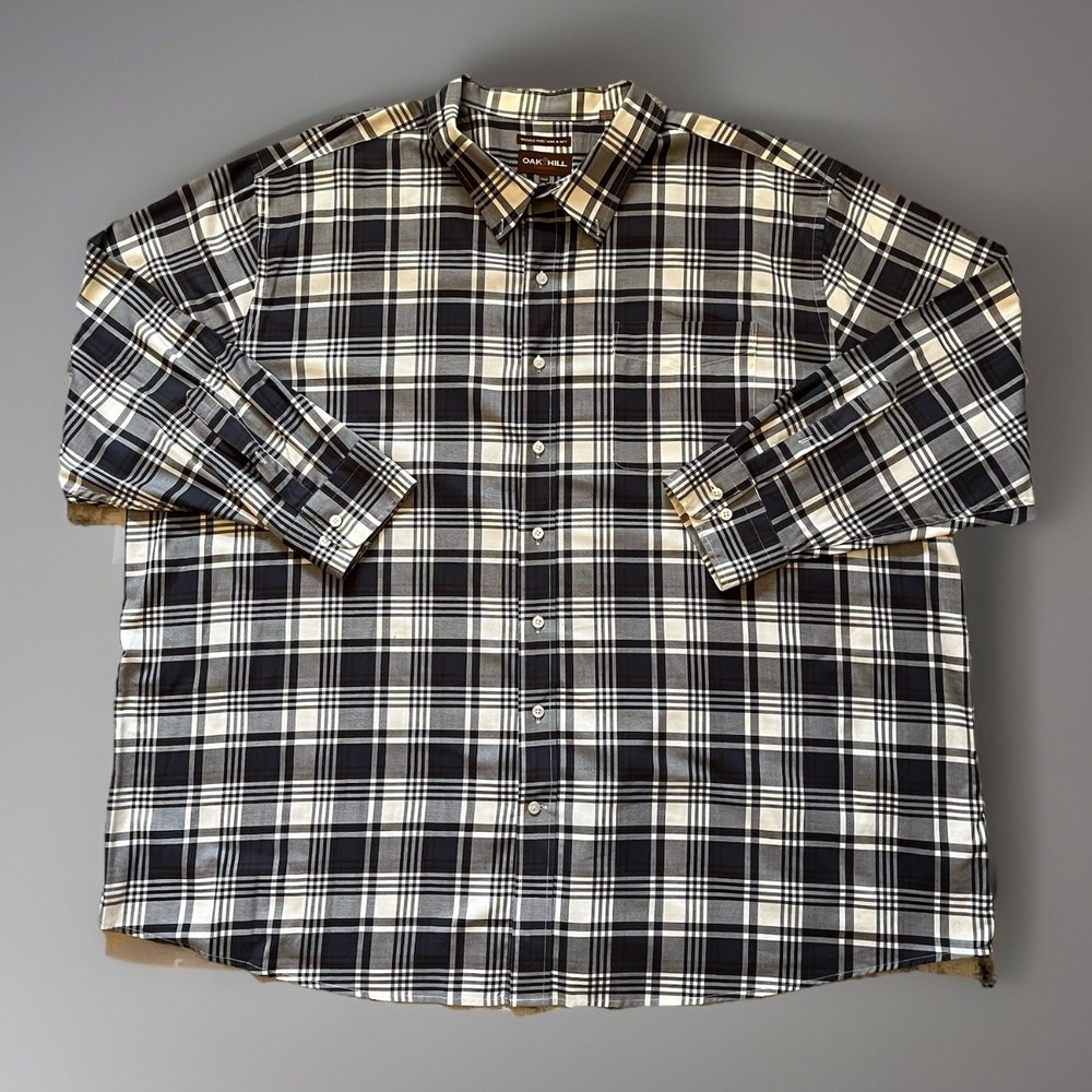 Oak Hill Shirt Mens 4XLT Gray Plaid Wrinkle Free Cool Dry Cotton Check Plaid